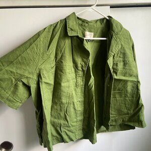Green short sleeve button down/cover shirt